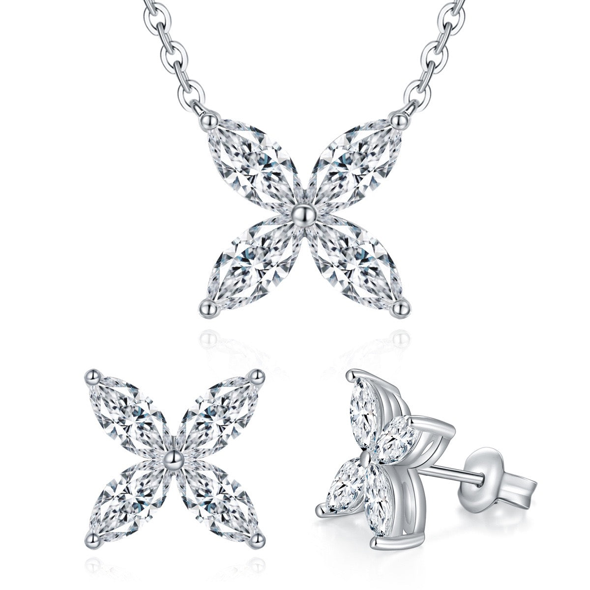 【#501】(Maxine) 925 Sterling Silver Synthetic Moissanite Set